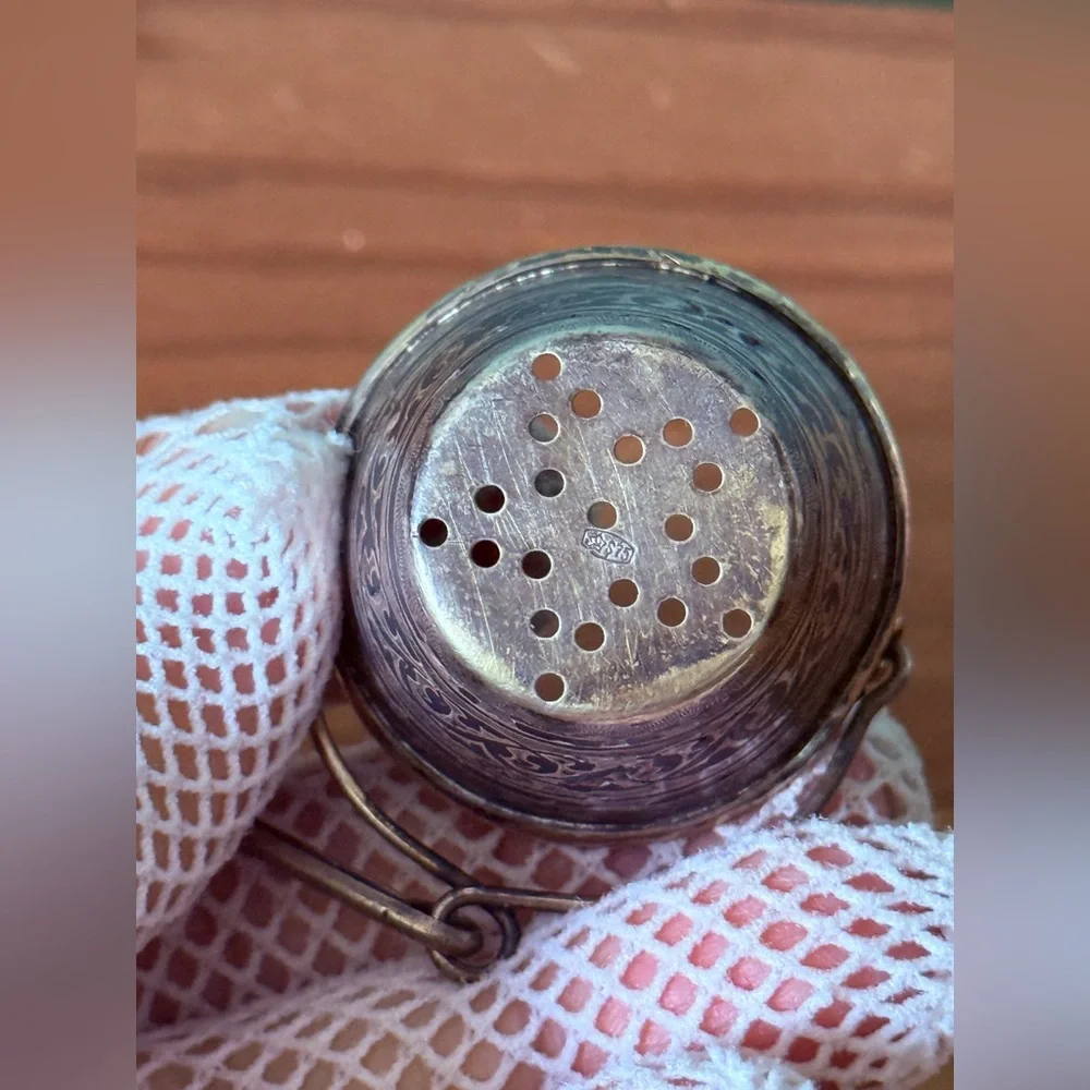 Silver Tea Spout Strainer Bucket, 875 Silver Hallmark, Soviet Era